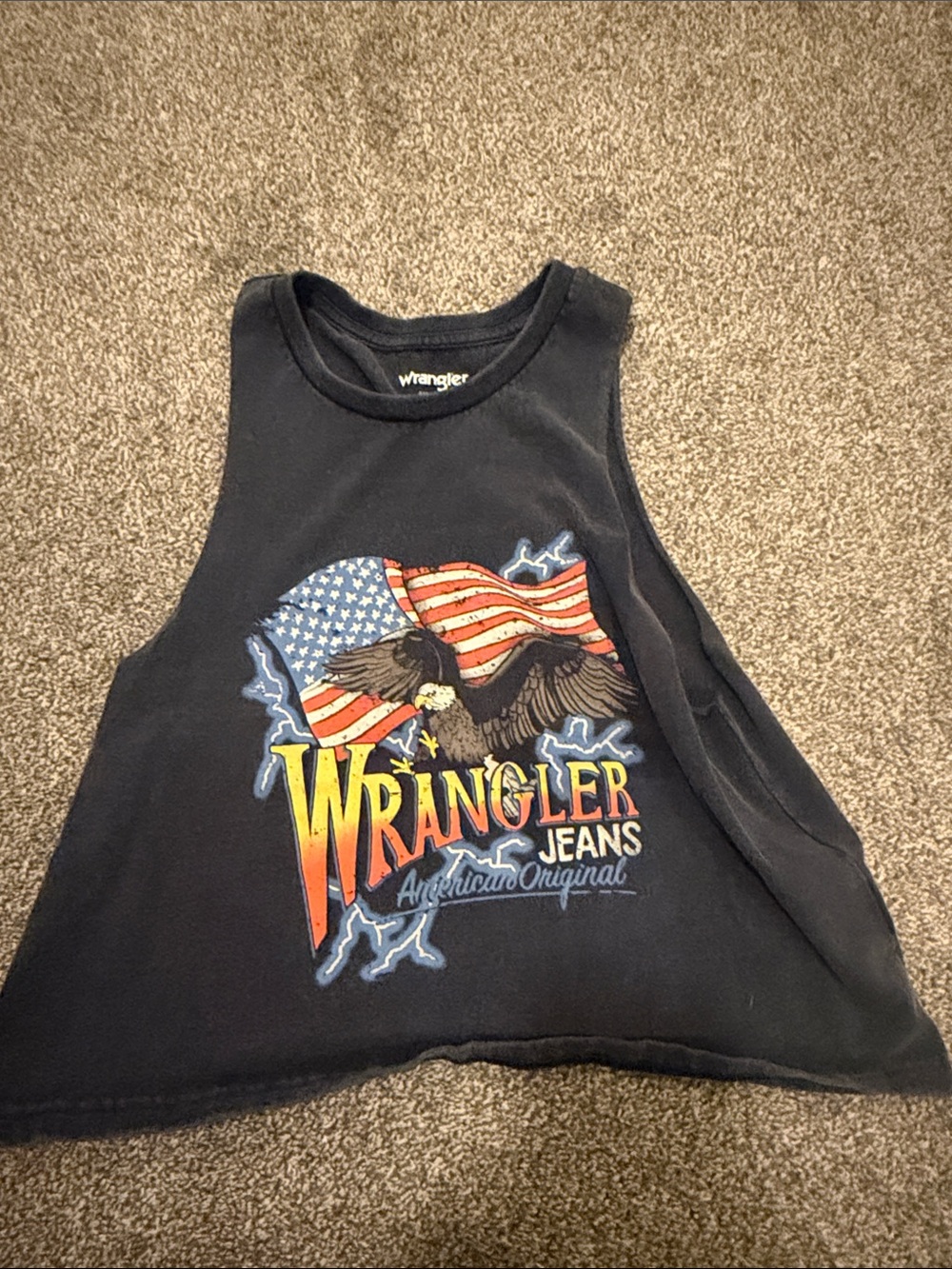 Wrangler Black Tank Top with Patriotic Eagle & Flag Graphic